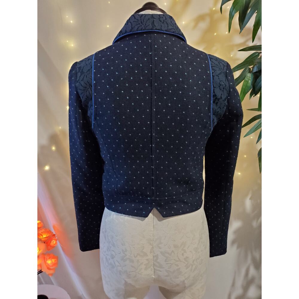 Flying Tomato Girl Next Door Lace Wool Polka Dot Short Moto Jacket Womens Size S - Picture 6 of 13
